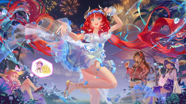 动漫女孩4K壁纸：多彩发色夜花绽放