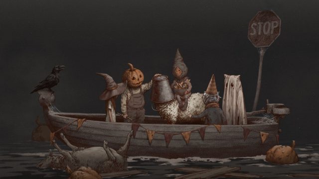 万圣节动物园4K壁纸：船、女巫、南瓜、羊