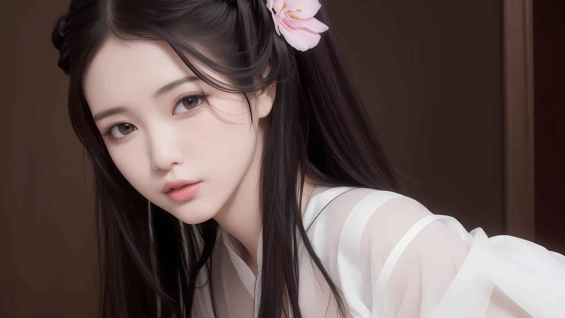 女人头发上的花电脑4K壁纸